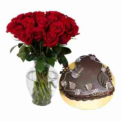 Love Shape Cake With Red Rose